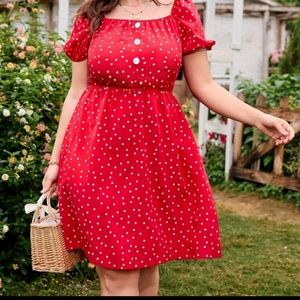 New Red/ White Polka Dot Poof Sleeve Dress 18